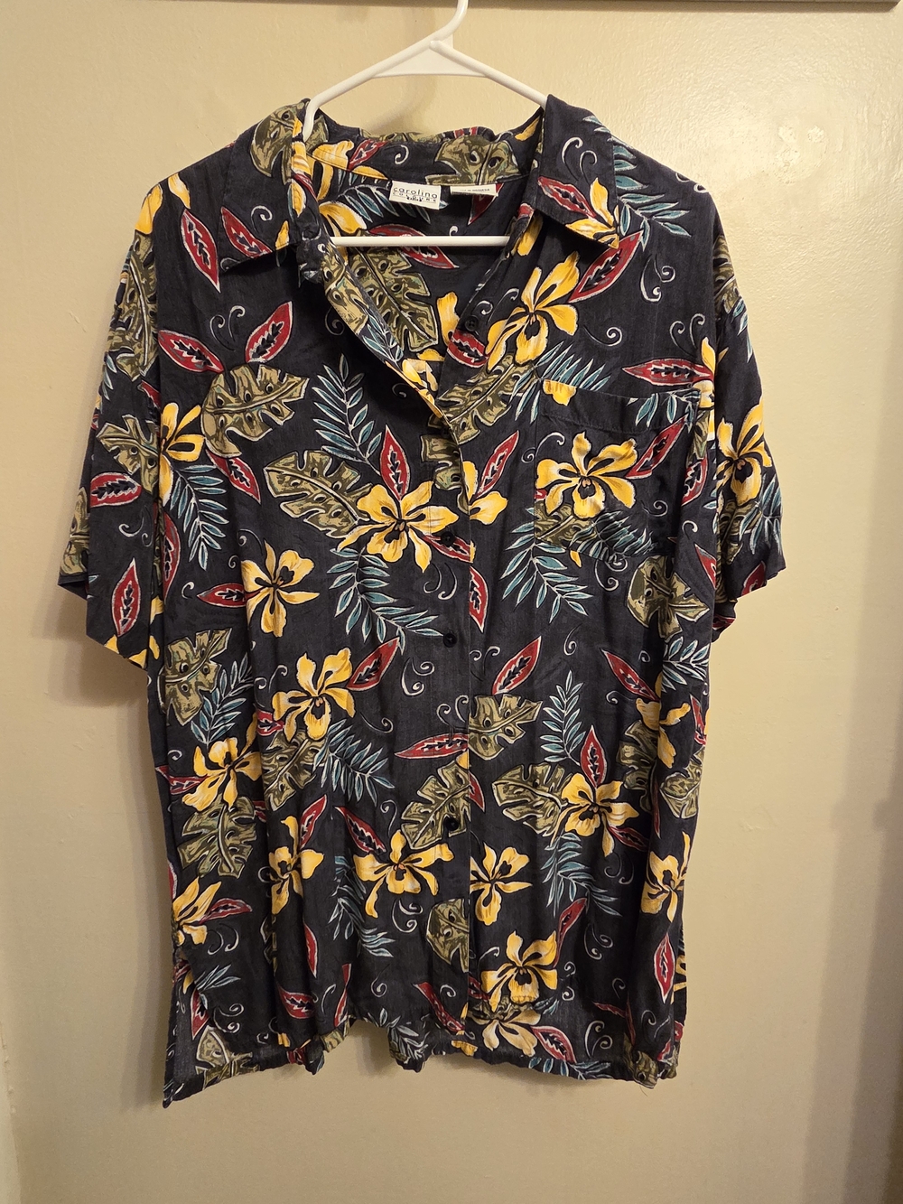 ​Carolina Colours Womans 18W Tropical Floral Rayon Blouse - Hibiscus & Monstera